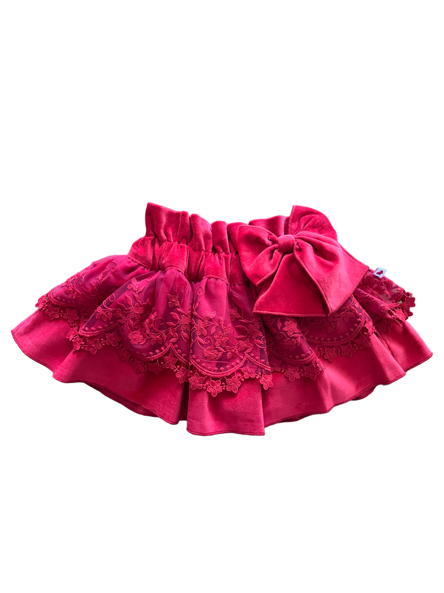Velvet Underwear Skirt With Red Victorian Lace